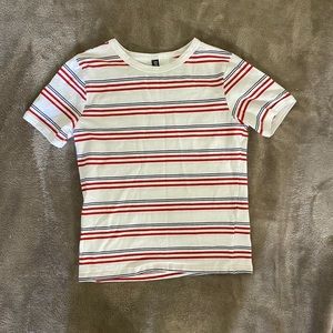 White Red and Blue Stripped Crop Top